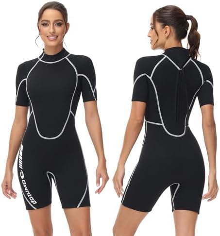 Owntop Muta Shorty 3/2mm Uomo Donna - Muta con Zip Posteriore per Immersioni Surf, Mute da Immersione a Maniche Corte in Neoprene Elasticizzato per Sport Acquatici