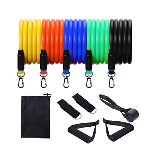 Resistance Bands Set 11pcs Exercise Bands with Door Anchor Handles Ankle Strap and Carrying Bag Legs Ankle Straps for Resistance Training Physical Therapy Home Workouts