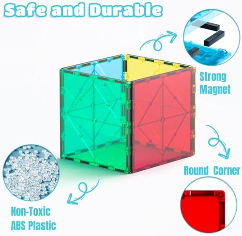 Image of ANVIE & ABEER Set of 4 Large Squares (150mm) Magnetic Building Tiles for Kids, Educational Stacking Blocks for Boys Girls, Magnets Construction Toys, (4 Large Squares of Random Colour)