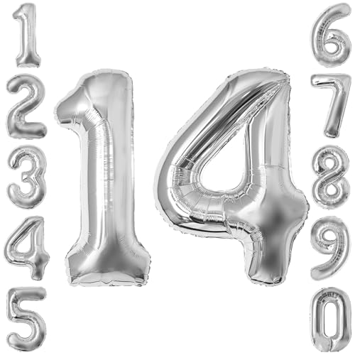 Silver Number 14 Balloon 40 Inch, Stunning Sleek Foil for Your Modern 14th