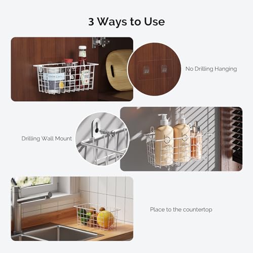 MaraFansie-Hanging-Kitchen-Baskets-Wire-Storage-Basket-Adhesive-and-Screws-Basket-Over-the-Cabinet-Door-Organizer-with-Adhesive-Strips-and-Screws-Accessories-2-Installations-2-Pack-White