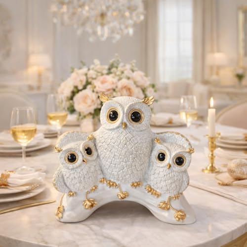Image of Xtore Lucky Owl Family Handicraft Figurine with Metallic Finish Highlights, Decorative Tabletop Accent - Pack of 1