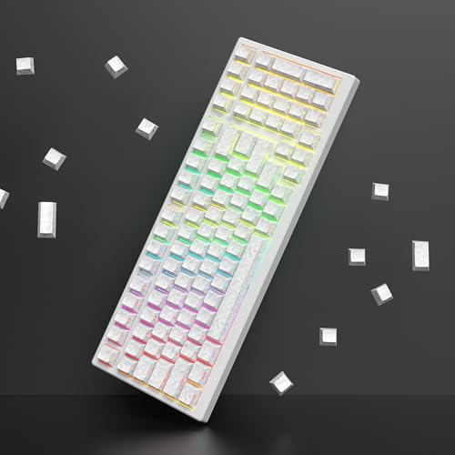 Image of PBT White Keycaps, Cherry Profile Carbon Fiber-Look Keycaps Set, 137 Keys Side Printed Custom Key caps for MX Switches Mechanical Keyboard