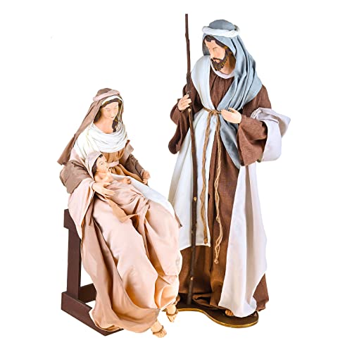 Magie di Natale Natività completa statue per presepe con vestiti in tessuto h 60 cm (Rosa ed Avorio)