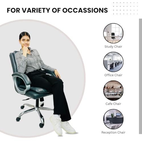 Image of activa Executive Revolving Office Chair| Ergonomic Computer Desk Chair with Cushioned Seat| Heavy Duty Steel Base, Adjustable Height & 360 Swivel Wheel| Leatherette Office Visitor Chair(Star, Grey)