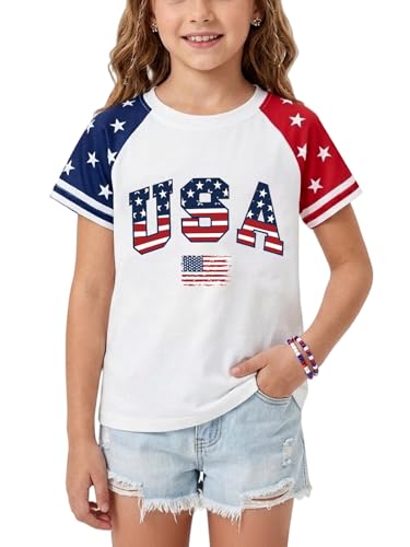 Image of YHHR Boys Girls USA Shirt 250 Anniversary Shirt for Girl 4th of July Shirts Toddler American Flag Patriotic Tee 5-12 Years