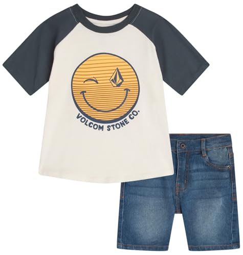 Image of Volcom Infant Toddler Boy Shorts Set - 2 Piece Short Sleeve Graphic Tees & Denim Shorts - Toddler Summer Clothes (12M-7)