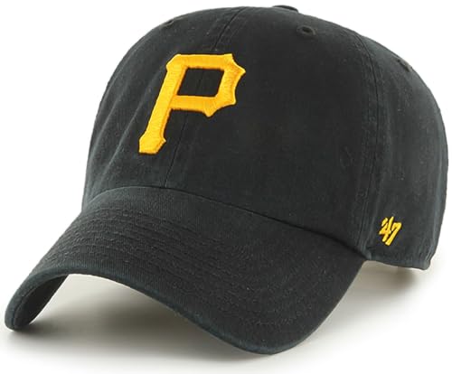 47 Brand MLB Team Color Home Primary Logo Clean Up Adjustable Baseball Cap Hat, Adult One Size Fits All - Pittsburgh Pirates Black