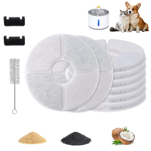 SAIERTE Cat Water Fountain Filters Compatible with Parner 2.4L Pet Water Dispenser 8 Pack Replacement Filter Cartridges with 1 Cleaning Brush & 2 Pump Protection Sponges for Cats and Dogs