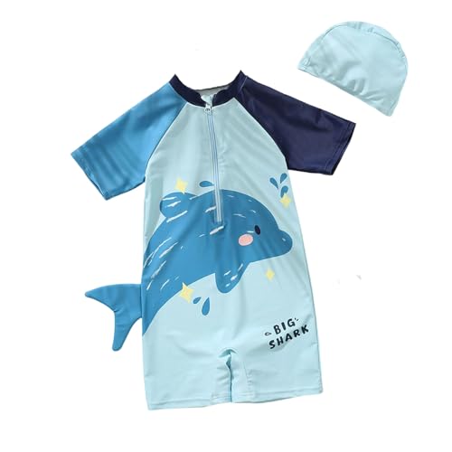 Maillot de bain garçon une pièce à manches longues avec bonnet imprimé mignon pour piscine