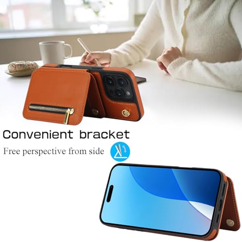 Coque iPhone 16 Pro Max avec protège-écran en verre et portefeuille marron - 3