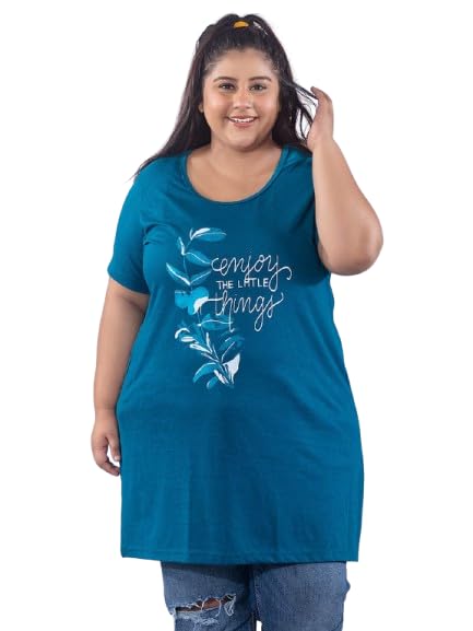 absolute trends Women Printed Short Sleeve Cotton Long Tshirt Plus Size-picture-29