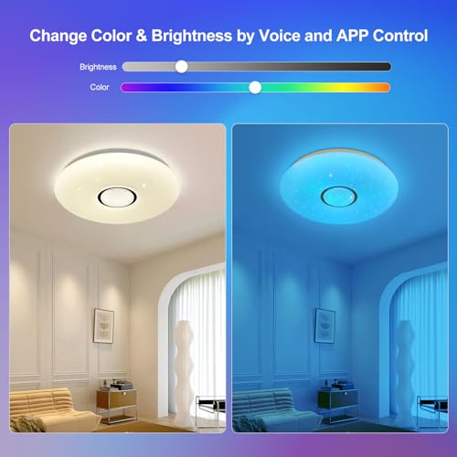 HARPER LIVING LED Smart Flush Mount Light, Wi-Fi RGB Ceiling Lamp, 1680 Lm, 24 Watts, Connect with Tuya, Works with Alexa and Google Home, Color and Brightness Options - Image 6