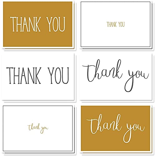 Best Paper Greetings Blank Thank You Cards with White Envelopes, 6 Font Designs (4 x 6 In, Pack of 48)