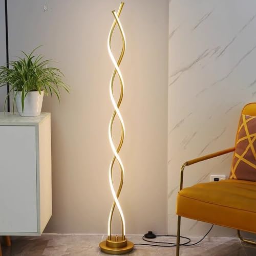 YJDZ Moderna lámpara de pie LED en espiral, regulable con 3 temperaturas de color, interruptor de pie para sala de estar y dormitorio (dorado)