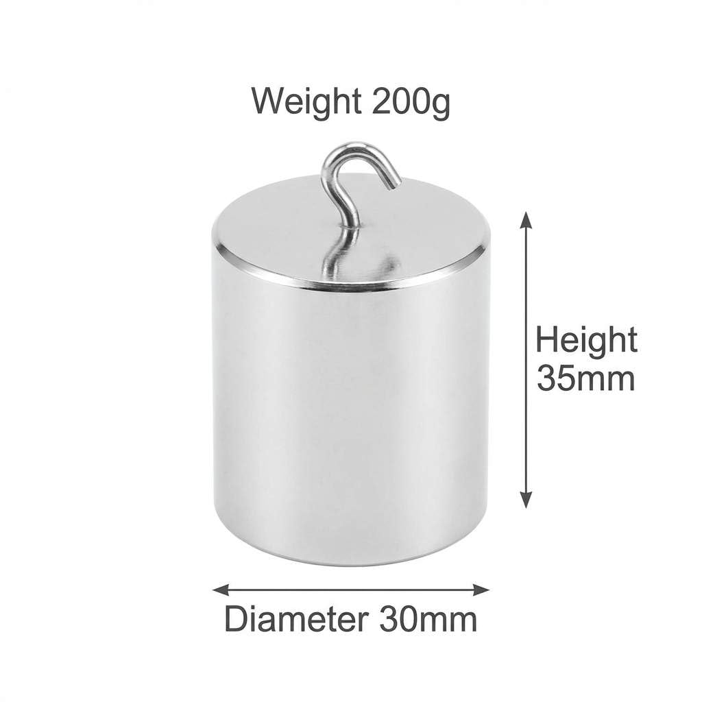 Image showing a single 200g weight with its height (35mm) and diameter (30mm) indicated by arrows.