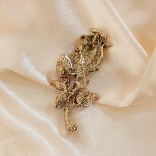 Image of YOQUCOL Elegant Cubic Zirconia Crystal Rhinestone Red Rose Shape Brooch Pin for Women Grils