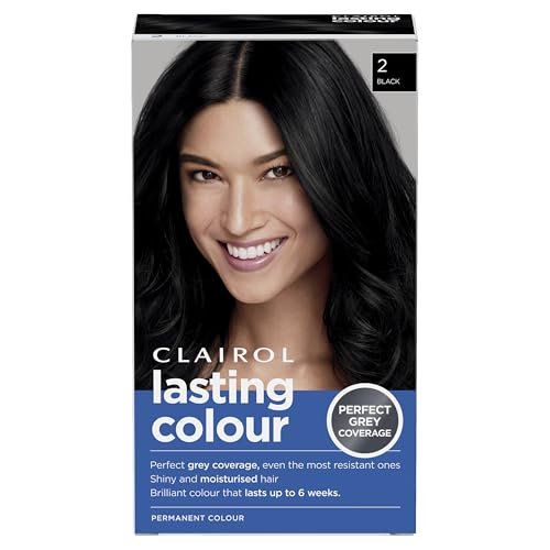 Clairol Lasting Colour Permanent Hair Dye | Ideal Grey Coverage | Shiny and Moisturised Hair | 2 Black