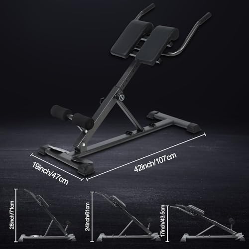 Roman Chair, Back Extension Bench, Hyperextension Roman Chair, Waist Extension Workout, Back Extension Machine, Sit Up Gym Bench Home Men Women Full Body (Black-A)