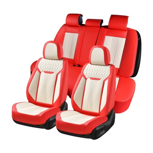 Image of Coverado Car Seat Covers Full Set, Front and Rear Seat Covers, 5 Seats Leather Seat Covers for Cars, Waterproof Car Seat Protectors, Automotive Seat Cushions, Universal Fit for Most Cars, Red&White