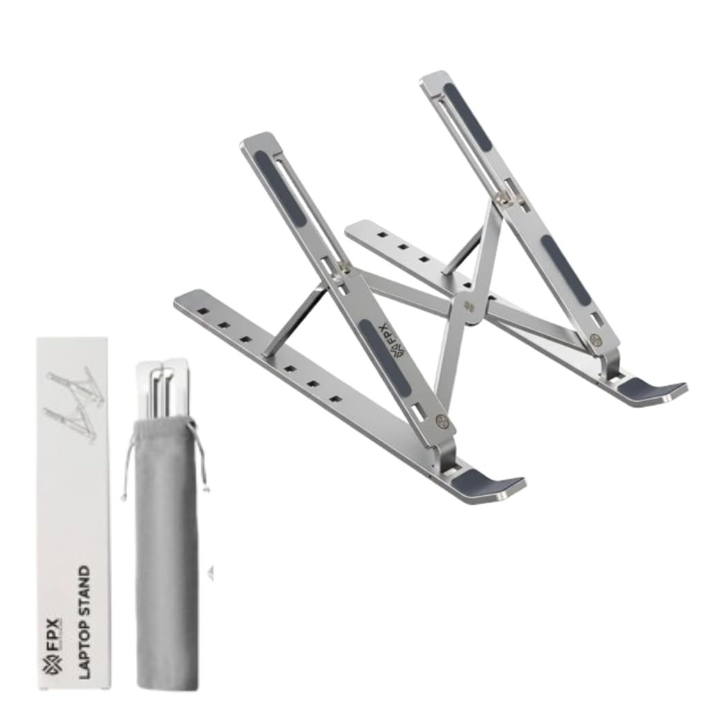 FPX Elevate Adjustable Laptop Stand for up to 15.6 Inch Laptops | Heavy-Duty Aluminum Alloy Body with Stable Polymer Legs | No-Wobble & Heat Ventilation Design | Universal Fit (Silver)-image-28