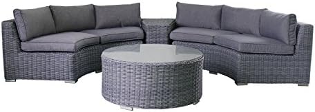 Magari MAG411-4C 4 Piece Outdoor Furniture Complete Round Curved PE Wicker Rattan Patio Garden Set, Dark Grey