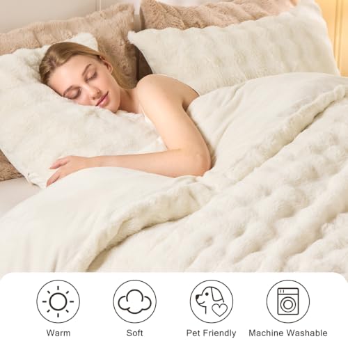 Image of EMME Fluffly Faux Rabbit Fur Bubble Comforter Set Twin, Pink
