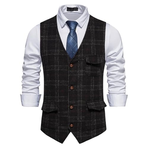 Men's Formal Suit Vest V-Neck Tweed Business Formal Casual Wedding Suit Vest