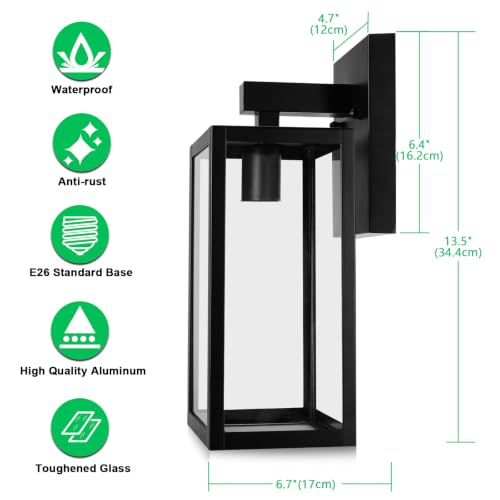 Image of MAXvolador Outdoor Wall Light Fixture, Exterior Waterproof Wall Lantern | Porch Wall Sconce Large Black, Anti-Rust, E26 Socket, Clear Glass, Outside Wall Mount Light, Front Door Lighting for Garage