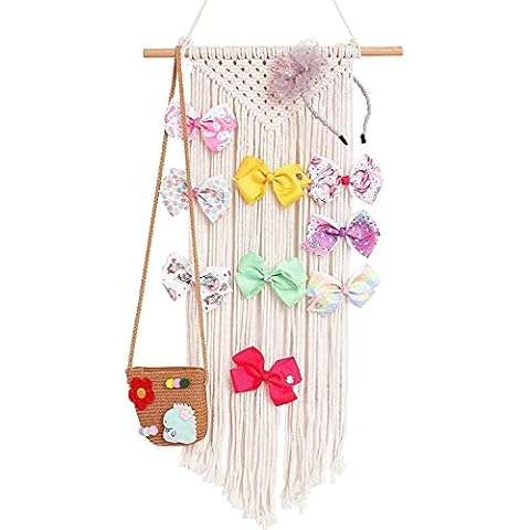 Habbi Macrame Hair Bow Holder Girl Clip Bow Organizer Wall Hanging Decor Hanging Hair Clips Hanger For Baby Girls Room Cover