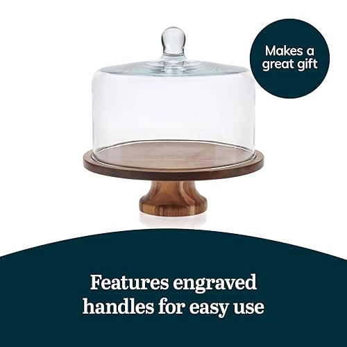 image for Libbey Acacia Wood Cake Stand with Lid, Footed Round Cake Container, B