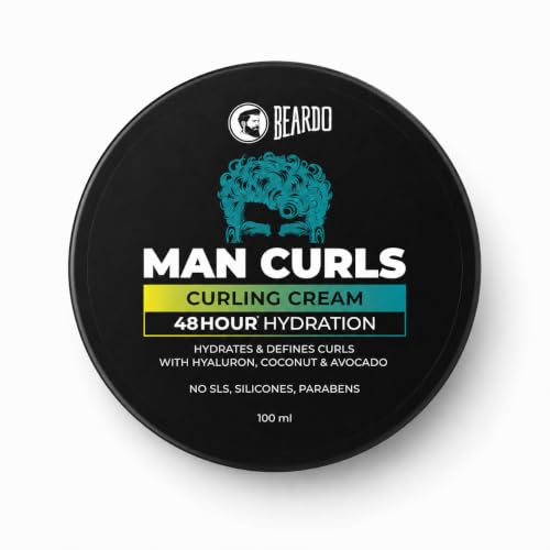 Image of Beardo Man Curls Curling Cream for Men | Super-Defining & Hydrating | Long-lasting Frizz Control | Infused with Hyaluron, Avocado & Coconut | Non-Sticky | Retains hair-moisture | 100g