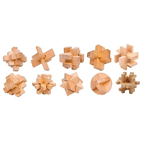 Abaodam Kongming Lock Puzzle Timber Luban Cube for Adults Kids 10 Pieces