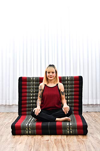 Image of Leewadee Trifold Mattress XL - Comfortable Thai Massage Pad, Foldable Relaxation Floor Mattress Filled with Kapok, Perfect to Use as a Sleeping Mat 79 x 39 inches, Black Red