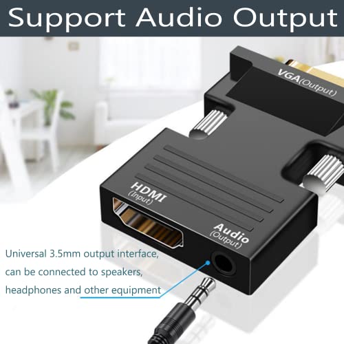 SZJUNXIAO HDMI auf VGA Adapter 1080P HDTV mit Audio Übertragung Konverter, Hdmi Buchse zu Vga Stecker Adapter mit 3,5mm Audioan schluss für PC, Laptop, Monitor, Beamer UVM