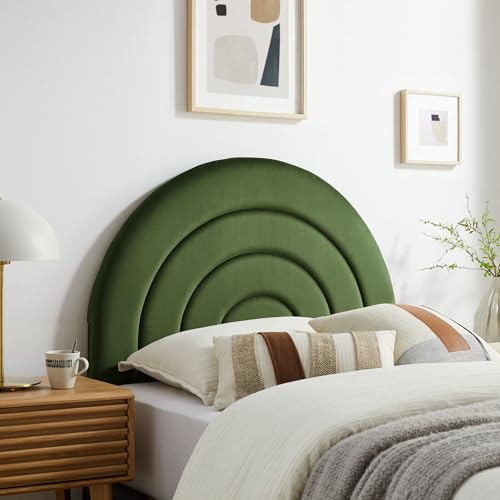 Modway Solana Soft Arch Shaped Round Twin Headboard in Moss Green – Upholstered Headboard – Stain-Resistant Performance Velvet Headboard for Twin Beds