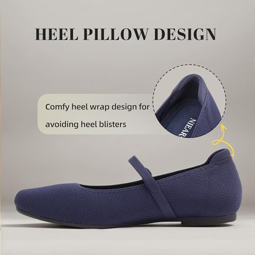 NIEARDAN Women's Ballet Flats Square Toe Slip On Shoes Knit Dress Mary Jane Flats Woman Comfy Soft Causal Work Walking,Size 8.5,Navy by NIEARDAN - Used condition - Image 6