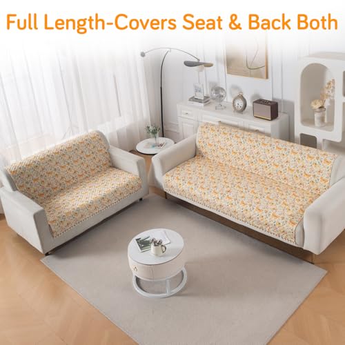 Image of HOKIPO Sunlit Butterfly Quilted Sofa Cover 3 Seater and 2 Seater with Tassels Set - 5 Seater Sofa Cover (3+2) for Seat & Back | 'Tassel Twigs' Series (IN-991-T3 + IN-990-T3)
