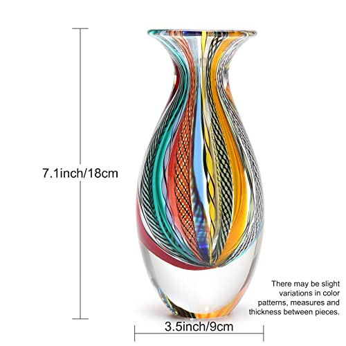 Cá D'oro Small Glass Vase Hippie Colored Canes Hand Blown Murano-Style Art Glass - Model Nº 2 #TOP1