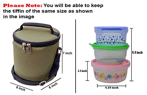 Image of Insulated Lunch /Tiffin Bag, Polyester, Water Resistant, Classic Style, for Office, School and Travelling, 1 Litre (Without Containers, Size-6.5 X 6 X 6)