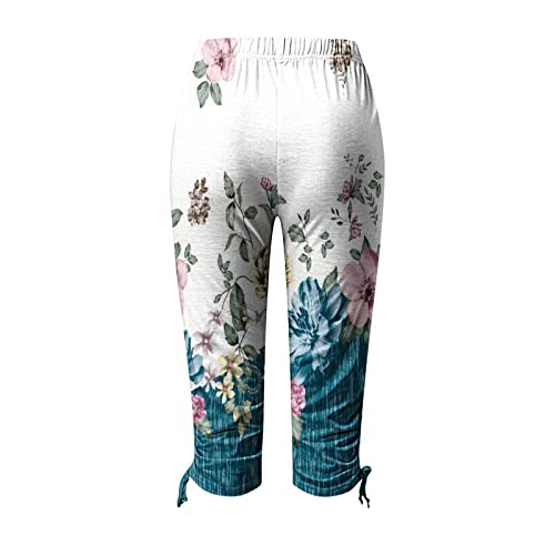 Capris For Women Casual Summer Elastic Waist Print Beach Capri Leggings Plus Size Comfy Stretch Slim Cropped Yoga Pants #TOP3