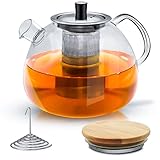 【Diseño seguro y a prueba de quemaduras】: la tetera cuenta con un diseño antigoteo y un mango ergonómico extra ancho. La distancia entre el cuerpo de la olla y el mango se extiende para evitar que la mano toque el cuerpo de la olla de cristal. La parte superior de la tapa de acero inoxidable está aislada para evitar que las manos se calienten.