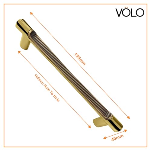 Image of VOLO Wardrobe Cabinet Handle - Sleek Pull Handle for Drawers, Wardrobes, Sliding Doors, and Cabinets in Kitchen, Bedroom, and Office (R-241) (1, Antique Gold, 160MM (8 Inch))