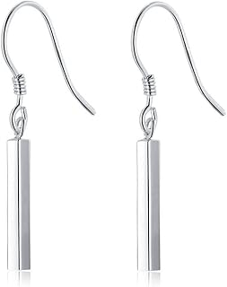 925 Sterling Silver Small Vertical Bar Drop Earrings for Women Teen Girls Minimalist Bar Drop Earrings (Silver)