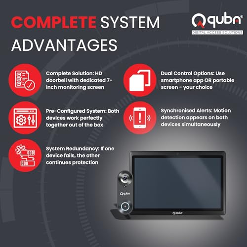 Image of Quba Qdoor+ (Qeye WiFi Video Door Bell + QVIEW Portable Screen Combo) | 2MP 1080P HD Camera with 7 Inch Display, WiFi Control | Two Way Audio | Motion Sensor | Portable Screen | x2 Year Warranty