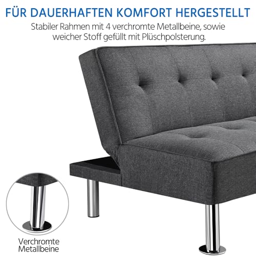 Yaheetech Schlafsofa mit Liegefläche 166,5 cm L × 92 cm B Bettsofa bis 350 kg Belastbar Schlafcouch für Wohnzimmer/Schlafzimmer/Gästezimmer grau
