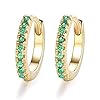 Emerald Earrings, Huggie Earrings, 14k Solid Gold 10MM Emerald Hoop Earrings, Small Hoop Earrings, Perfect For Everyday…
