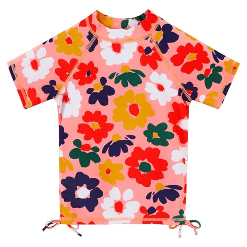 Image of BAOHULU Girls Two Piece Swimsuits Rash Guard Ruffle Bikini Skirt Short Sleeves Beach Dress Swimwear UPF 50+ 3-12Y