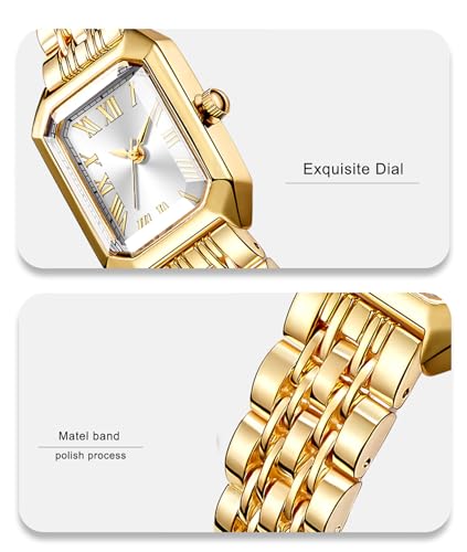 Chic Vintage Gold Roman Numeral Watch for Women – Elegant Rectangular Alloy Bracelet, Waterproof Quartz Movement - Image 4