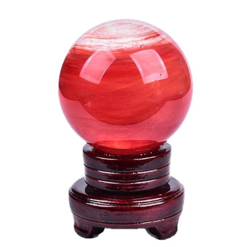 Esfera de rubí de cristal rojo de 20cm con soporte de madera 2